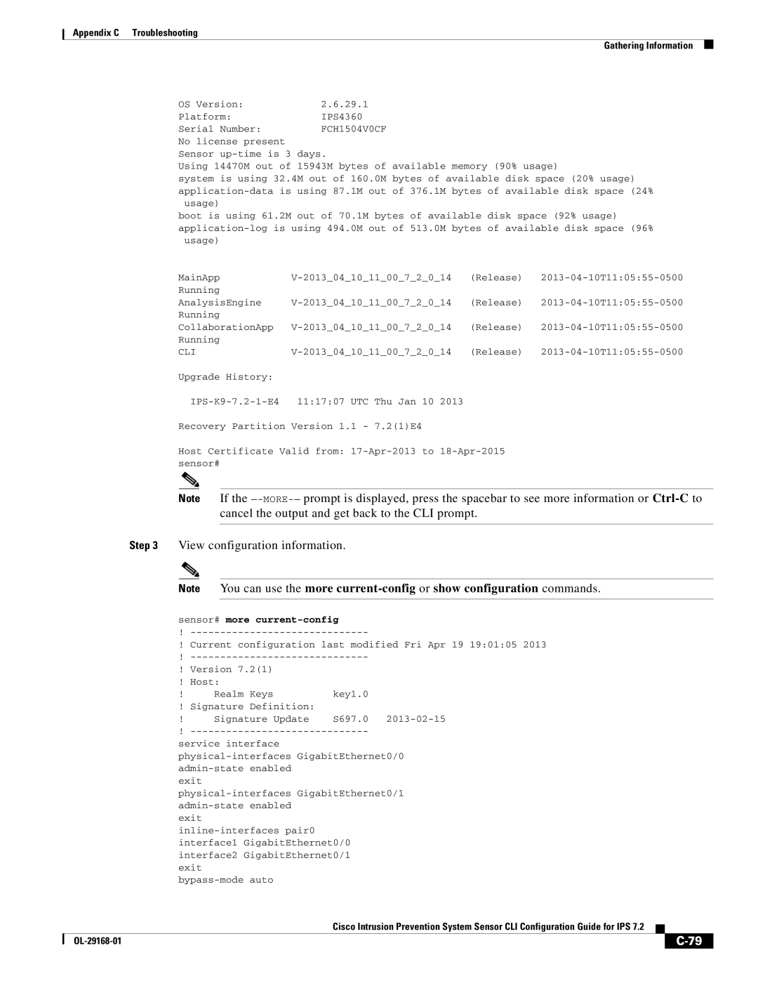 Cisco Systems IPS4510K9 manual Version 29.1 Platform IPS4360 Serial Number 