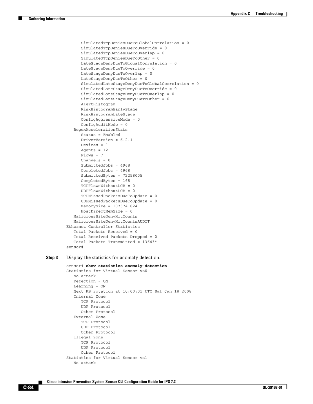 Cisco Systems IPS4510K9 manual Display the statistics for anomaly detection 