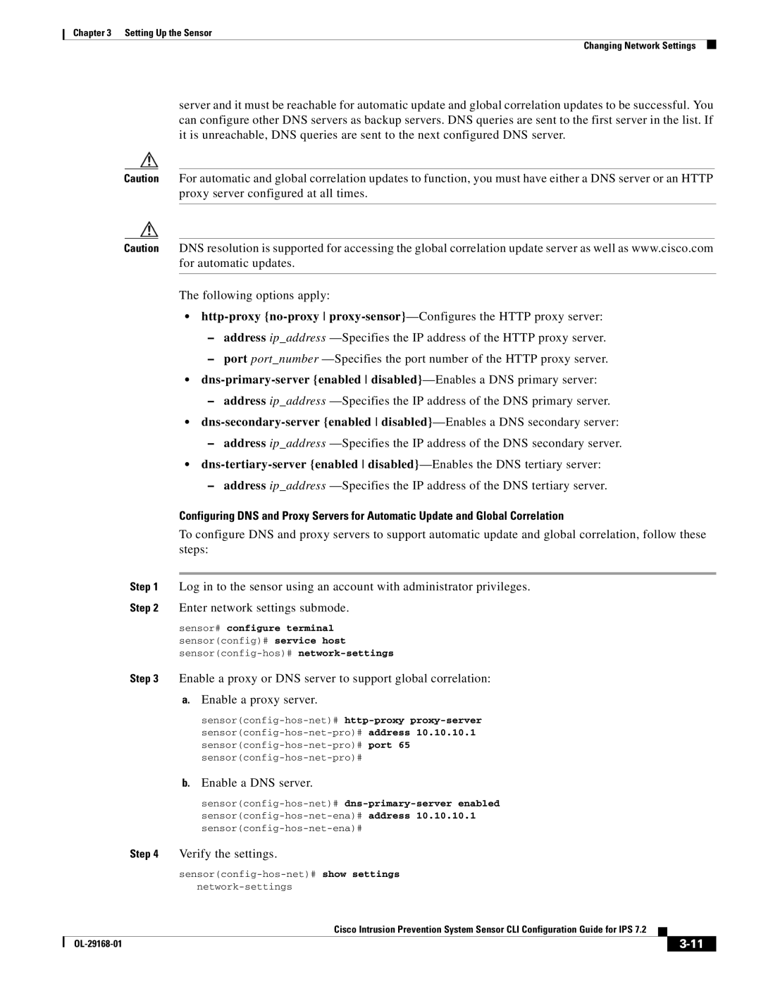 Cisco Systems IPS4510K9 manual Enable a DNS server, Verify the settings 