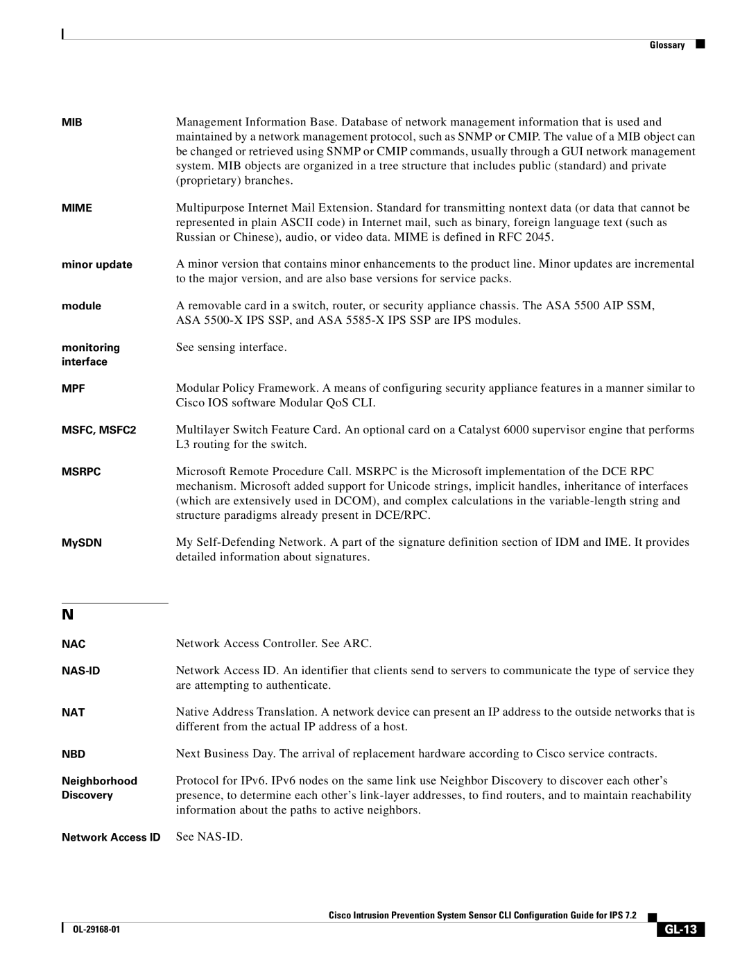 Cisco Systems IPS4510K9 manual Proprietary branches, Detailed information about signatures, GL-13 