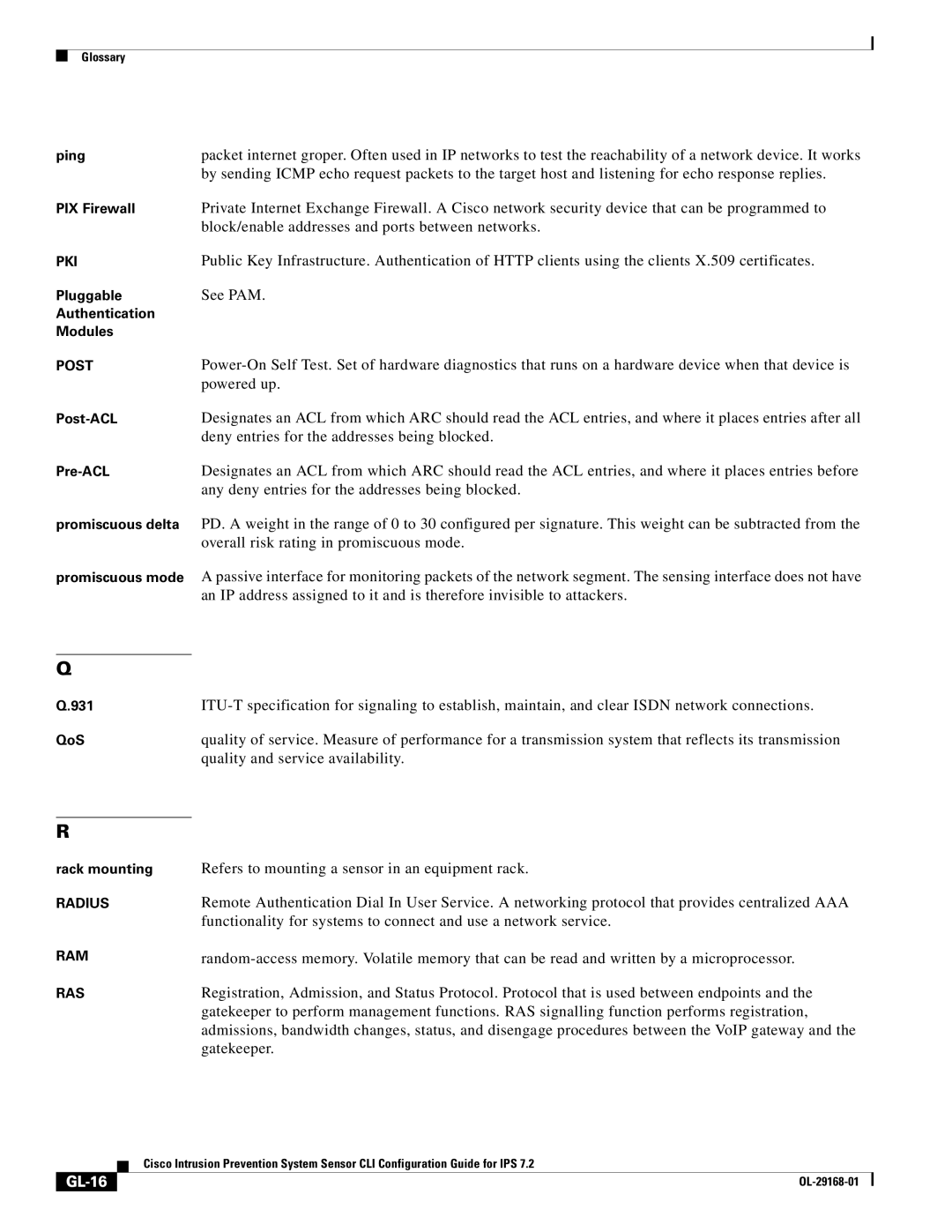 Cisco Systems IPS4510K9 manual Quality and service availability, GL-16 