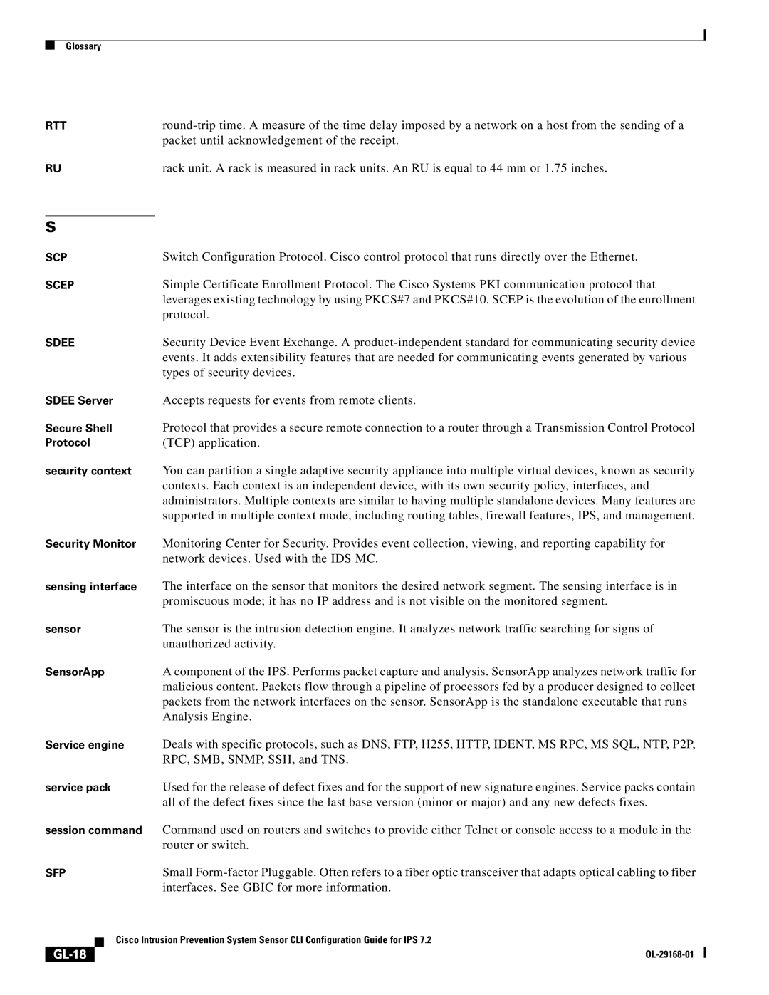 Cisco Systems IPS4510K9 manual Network devices. Used with the IDS MC, Unauthorized activity, Analysis Engine, GL-18 