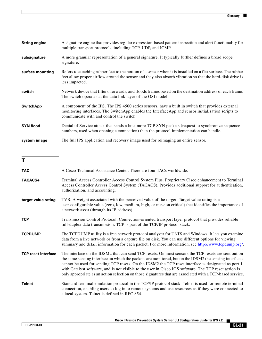 Cisco Systems IPS4510K9 manual Authorization, and accounting, Network asset through its IP address, GL-21 