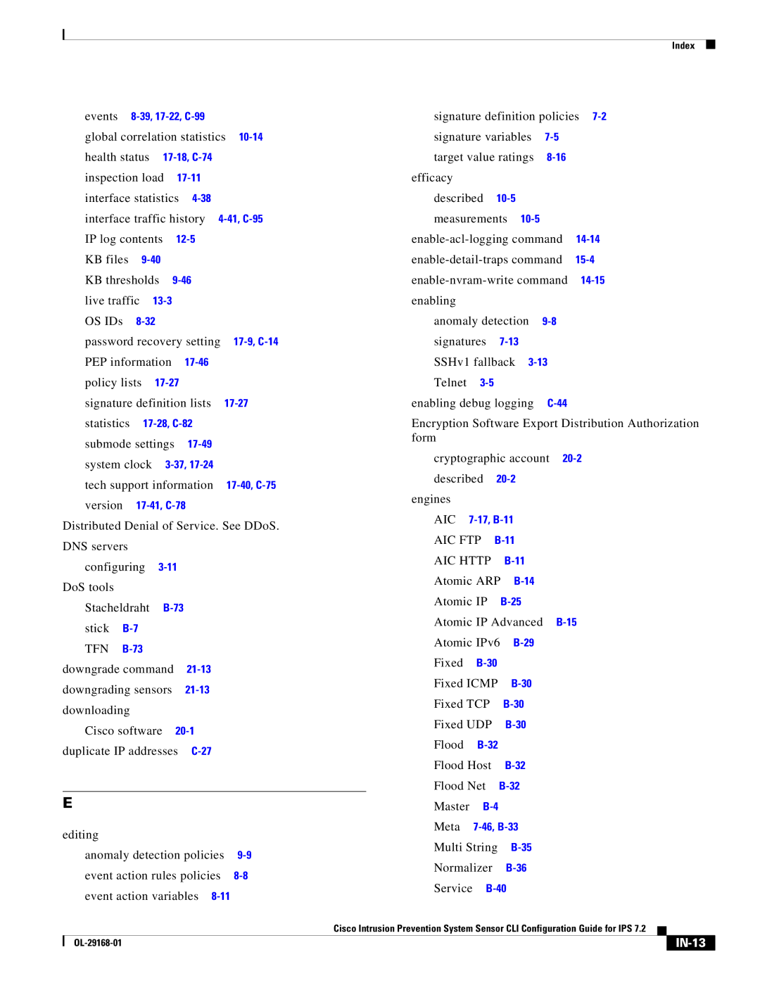 Cisco Systems IPS4510K9 manual AIC FTP AIC Http, IN-13 