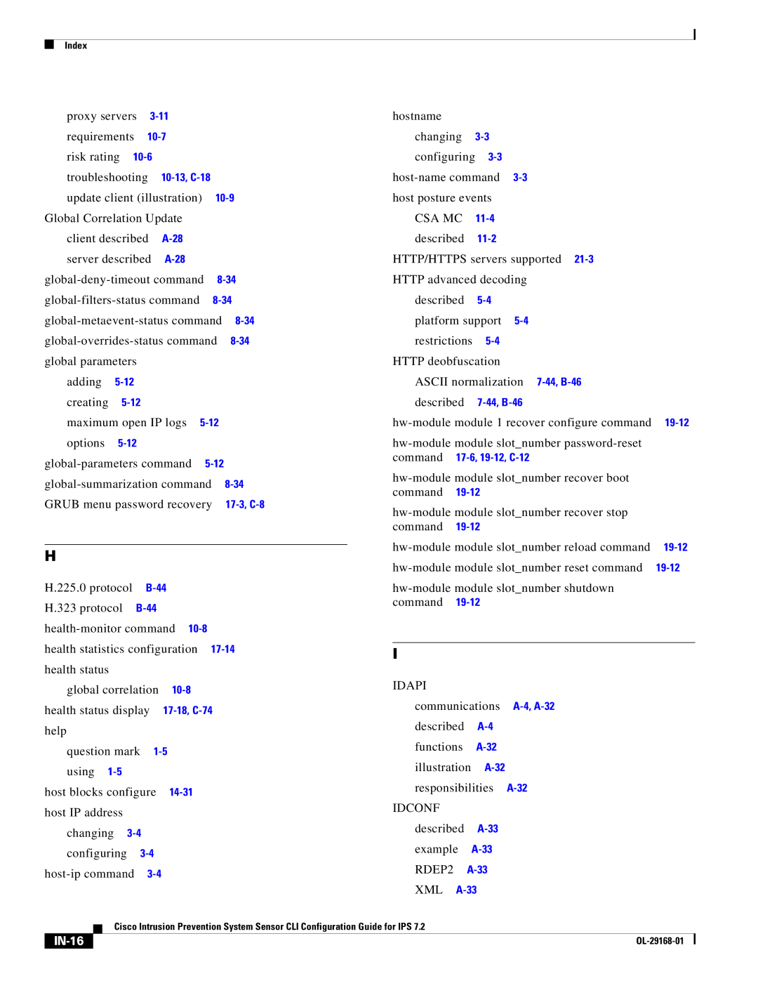 Cisco Systems IPS4510K9 manual Idapi, Idconf, IN-16 