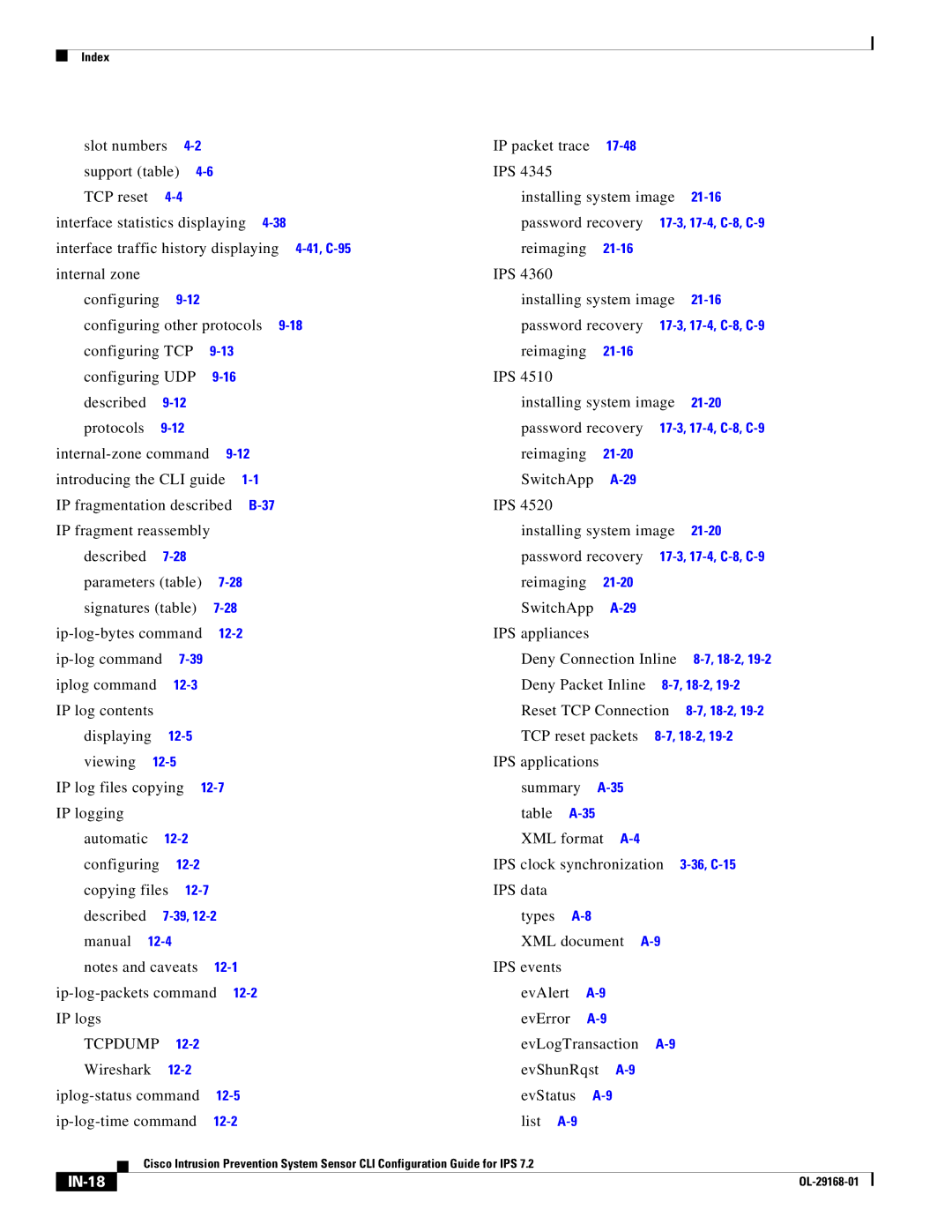 Cisco Systems IPS4510K9 manual Tcpdump, IN-18 