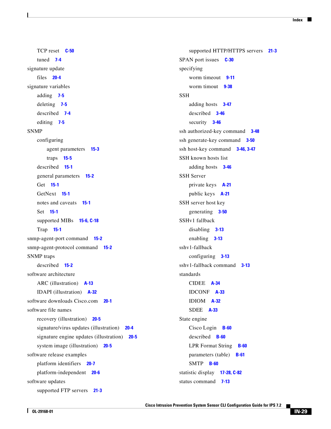 Cisco Systems IPS4510K9 manual Cidee Idconf Idiom Sdee, Smtp, IN-29 