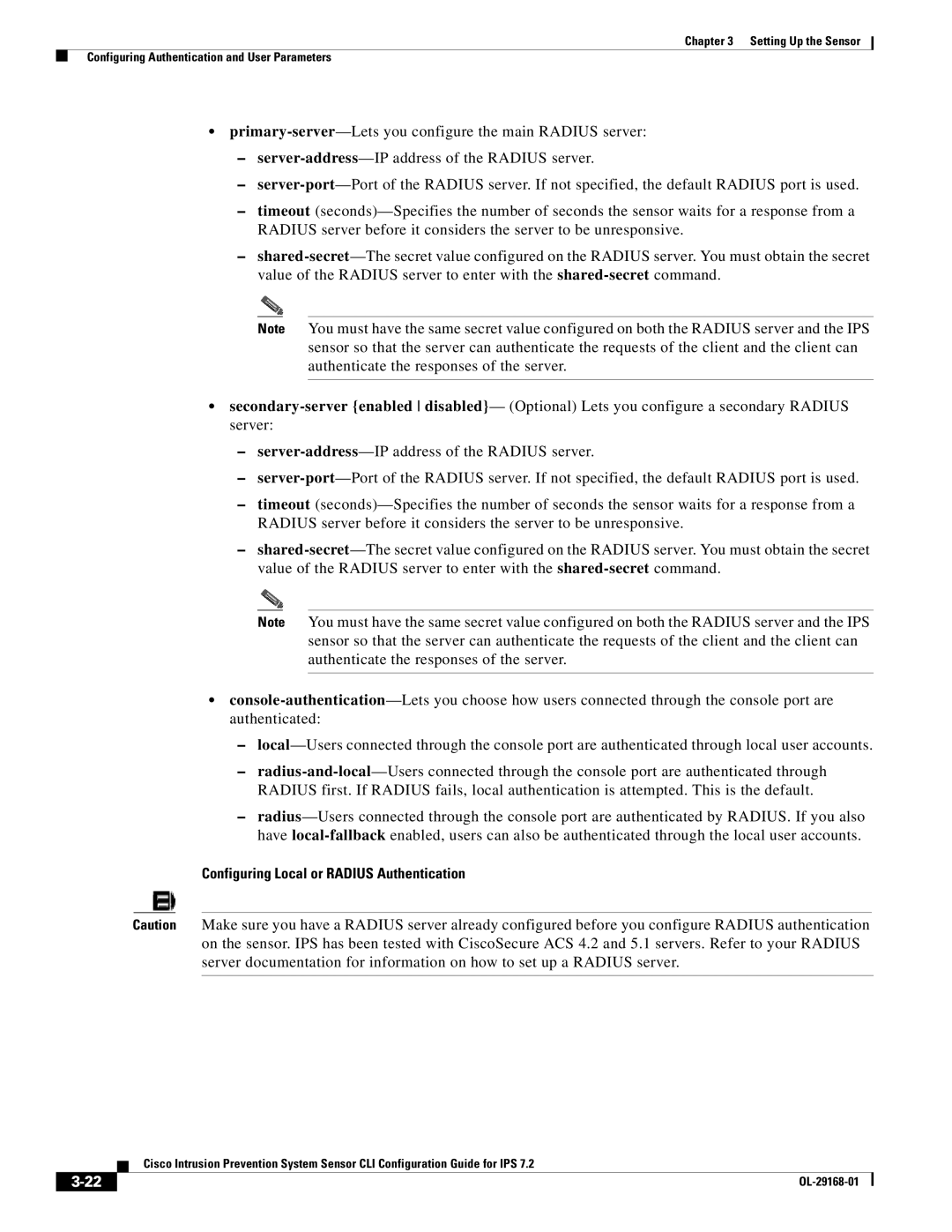 Cisco Systems IPS4510K9 manual Configuring Local or Radius Authentication 