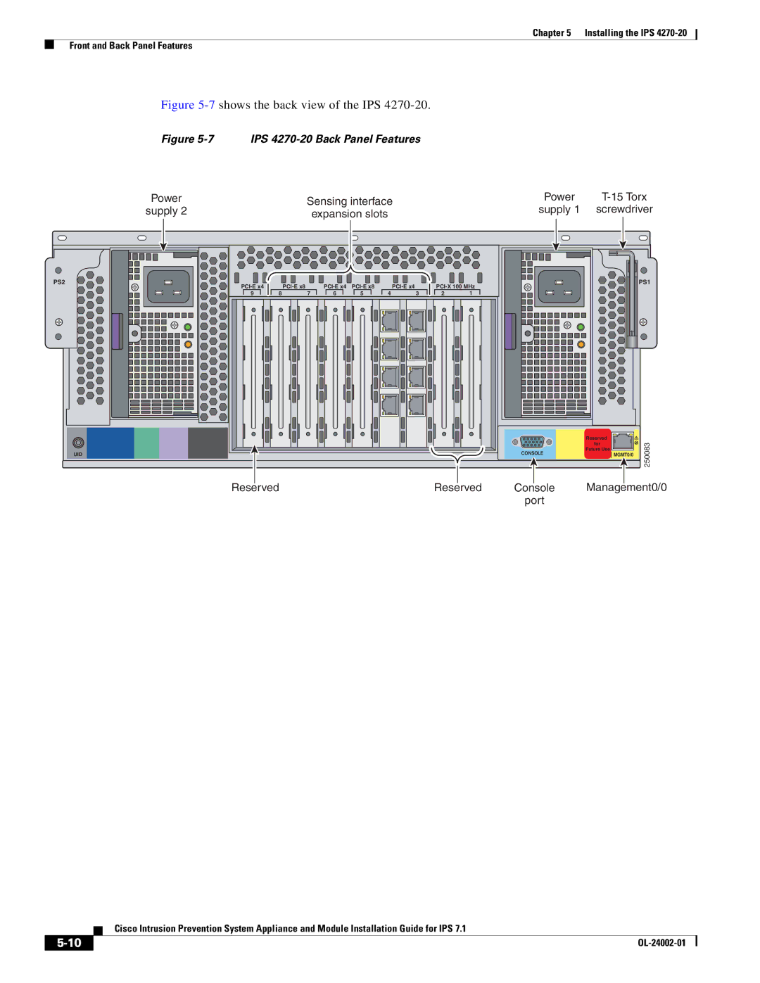 Cisco Systems IPS4520K9 manual 7shows the back view of the IPS 