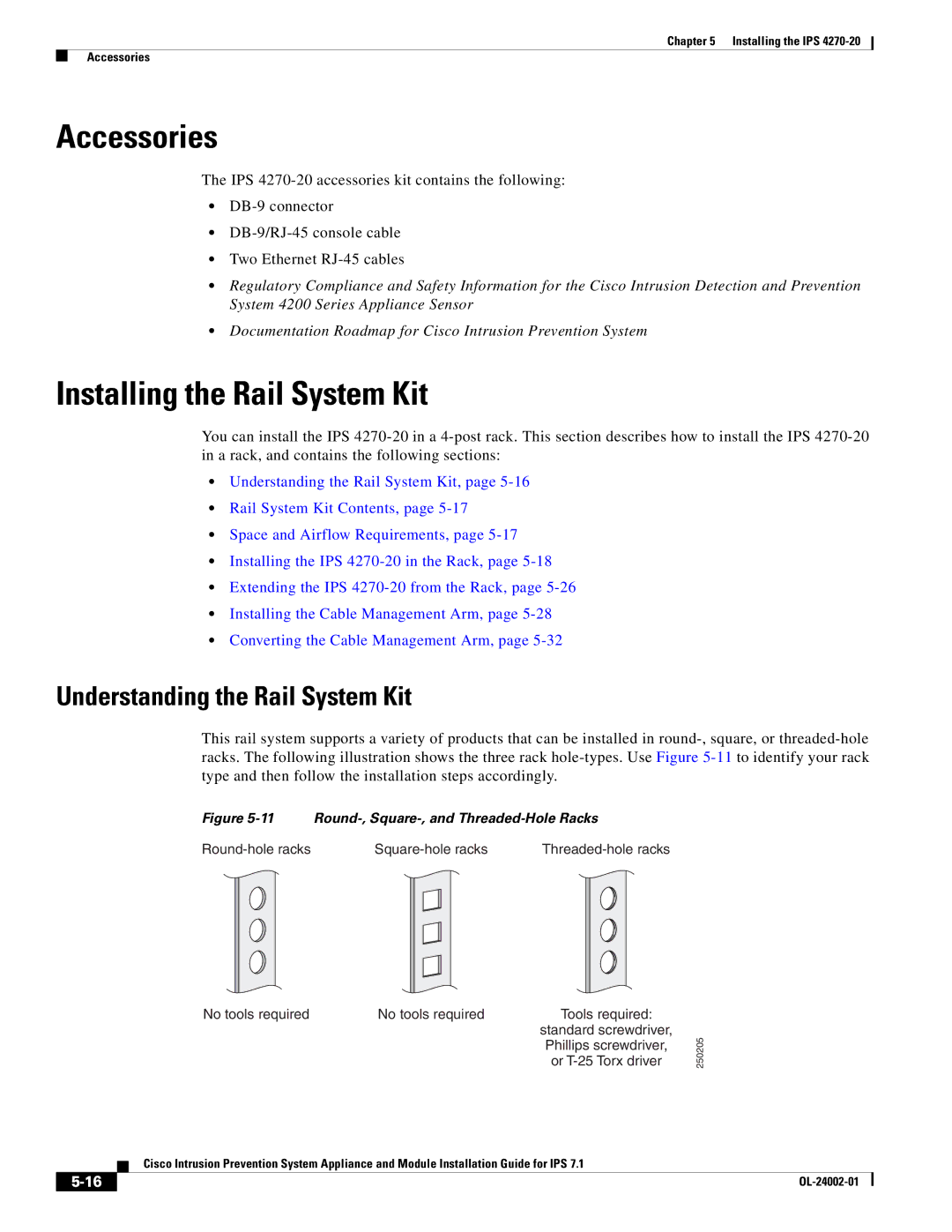 Cisco Systems IPS4520K9 manual Installing the Rail System Kit, Understanding the Rail System Kit 