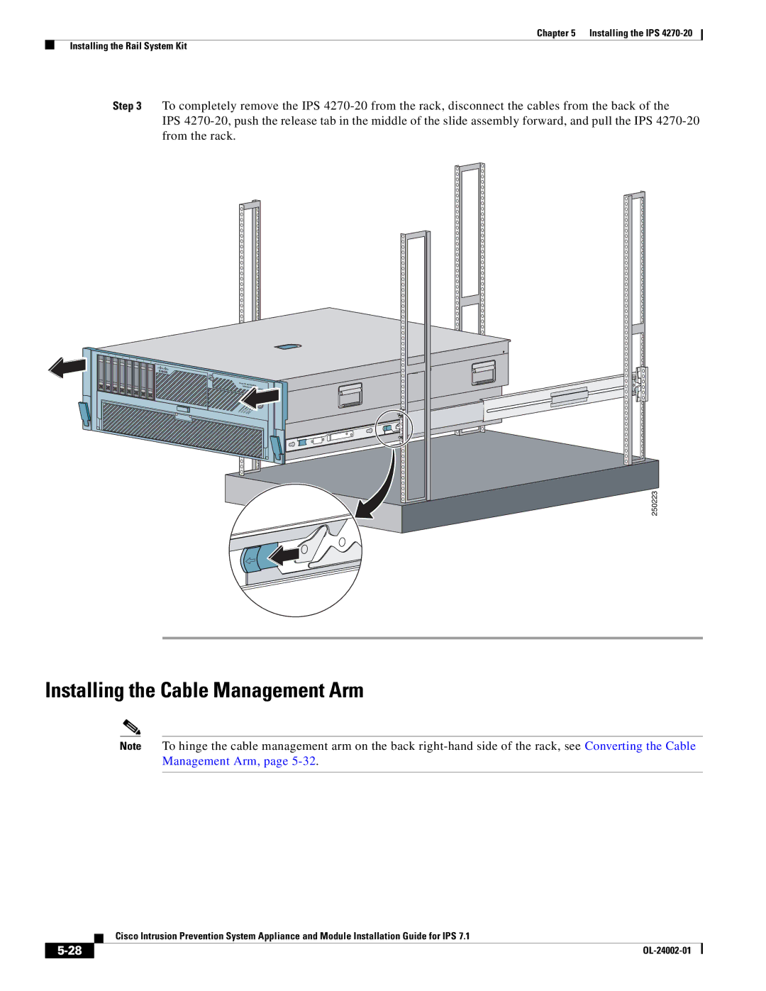 Cisco Systems IPS4520K9 manual Installing the Cable Management Arm 