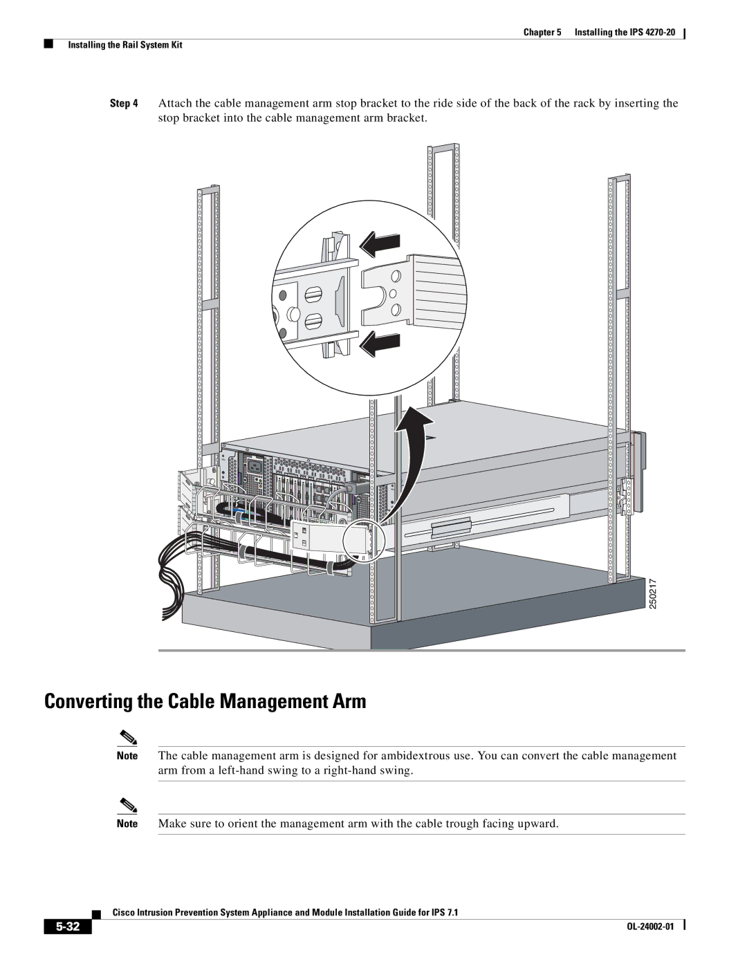 Cisco Systems IPS4520K9 manual Converting the Cable Management Arm 