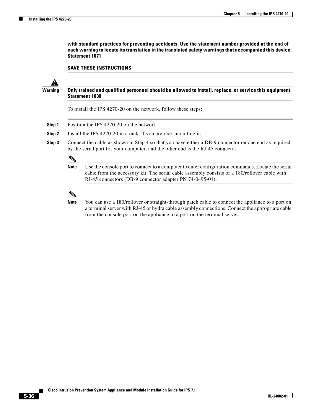 Cisco Systems IPS4520K9 manual Installing the IPS 