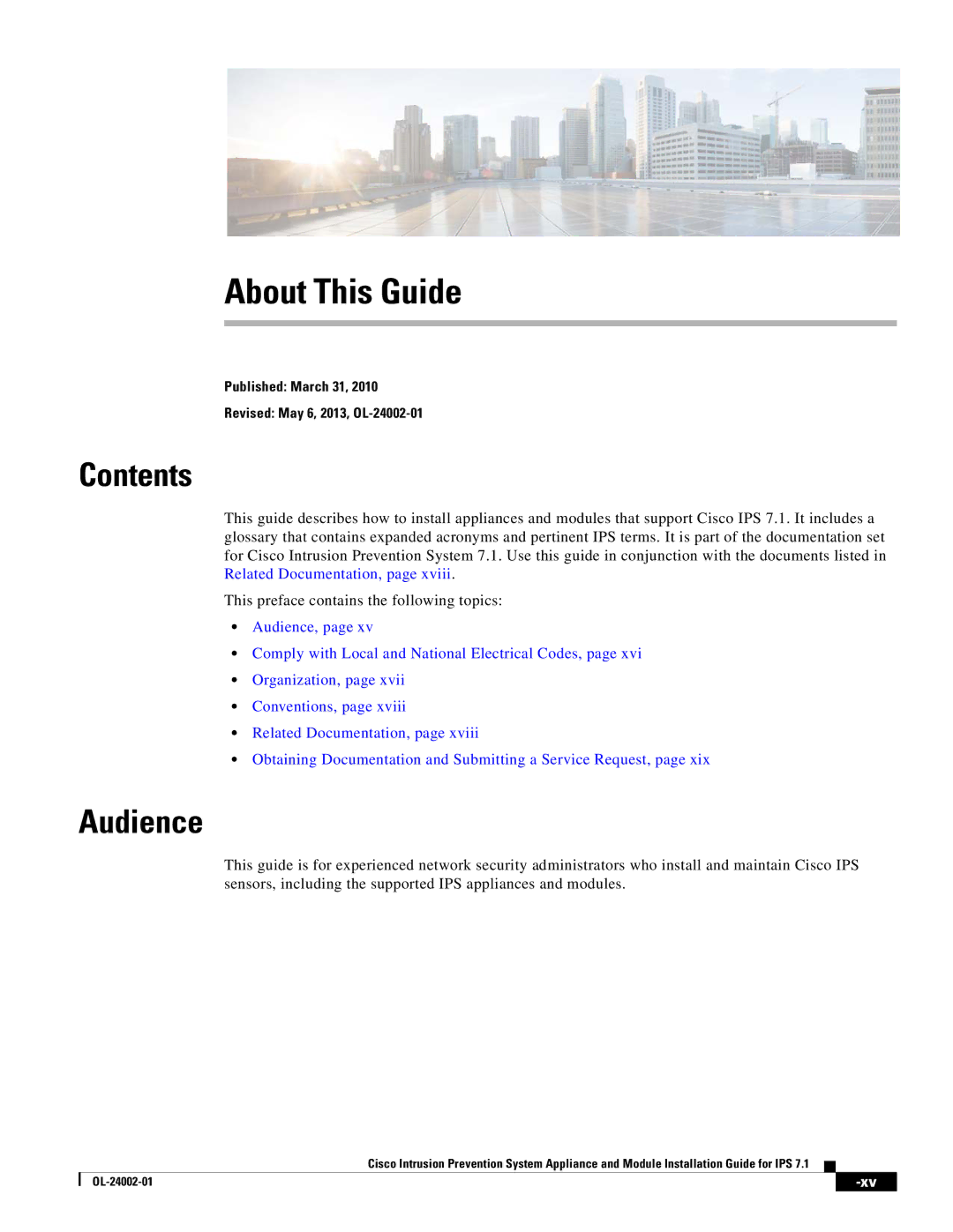 Cisco Systems IPS4520K9 manual Contents, Audience 