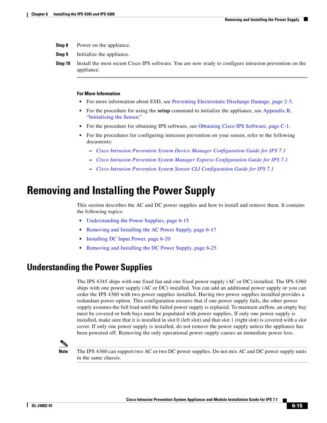 Cisco Systems IPS4520K9 manual Removing and Installing the Power Supply, Understanding the Power Supplies 