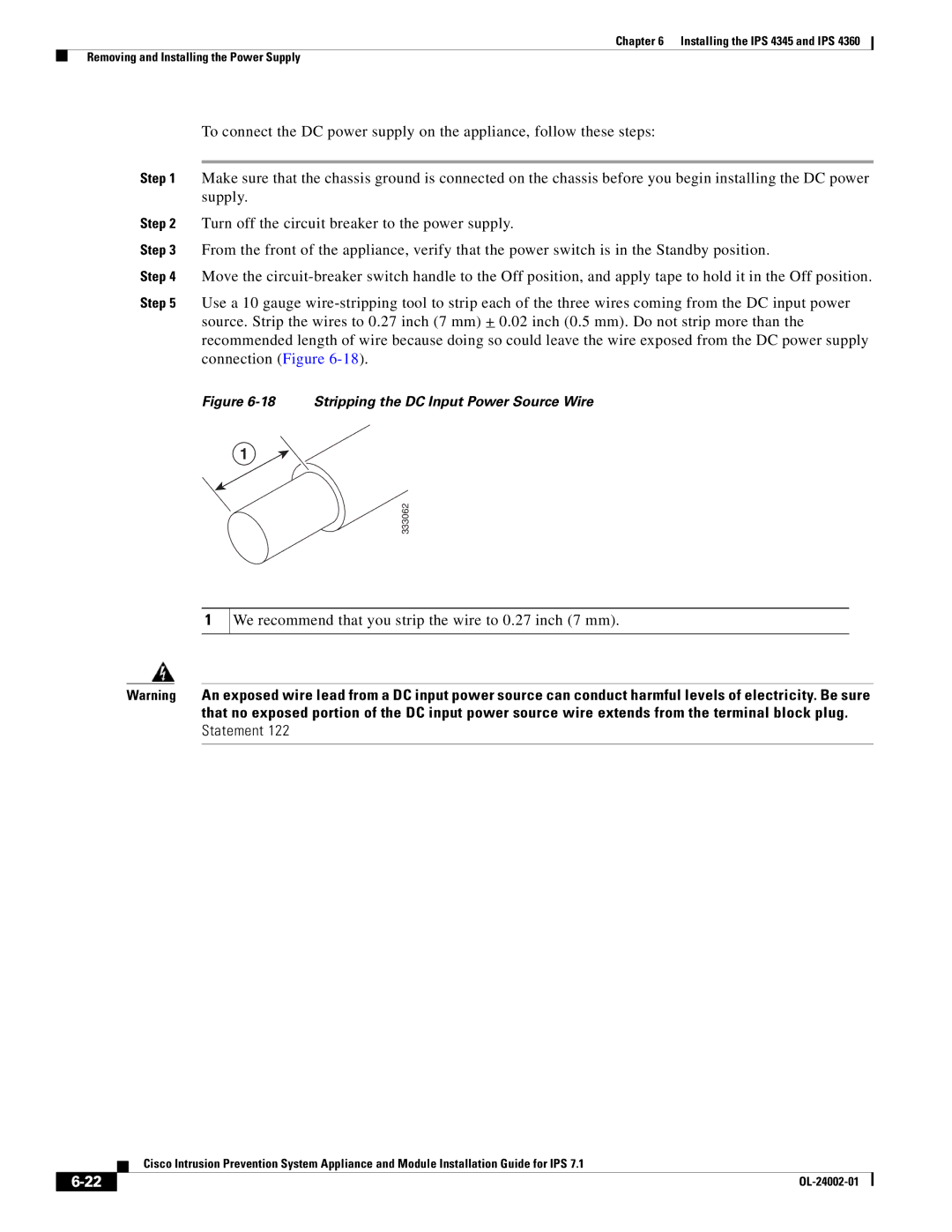 Cisco Systems IPS4520K9 manual We recommend that you strip the wire to 0.27 inch 7 mm, Statement 