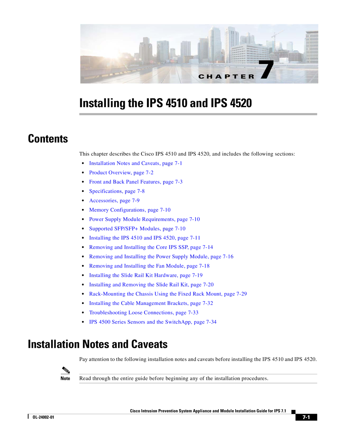 Cisco Systems IPS4520K9 manual Installing the IPS 4510 and IPS 