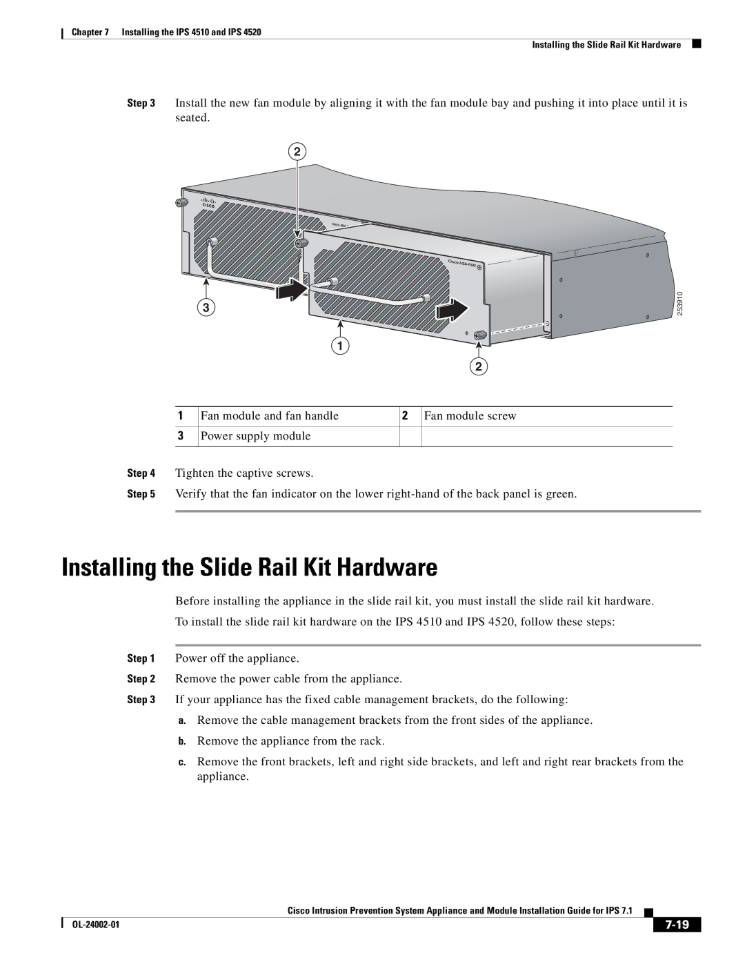 Cisco Systems IPS4520K9 manual Installing the Slide Rail Kit Hardware 