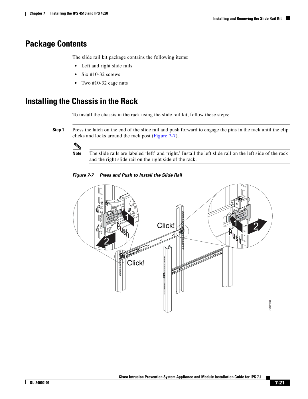 Cisco Systems IPS4520K9 manual Package Contents, Installing the Chassis in the Rack 