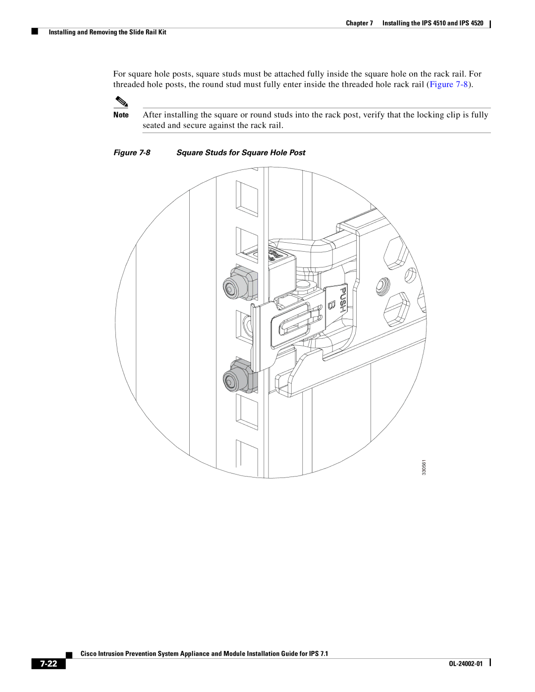 Cisco Systems IPS4520K9 manual Square Studs for Square Hole Post 