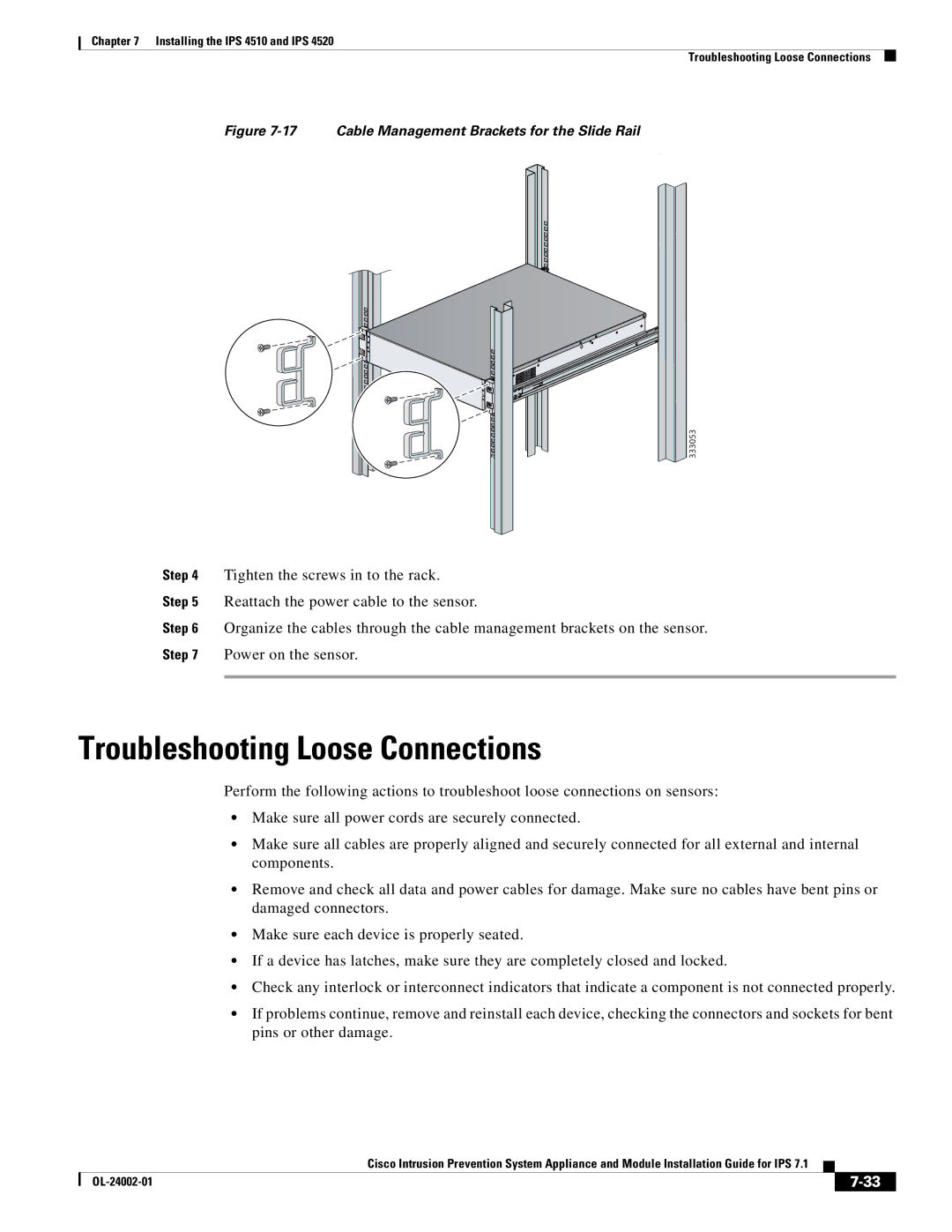 Cisco Systems IPS4520K9 manual Cable Management Brackets for the Slide Rail 