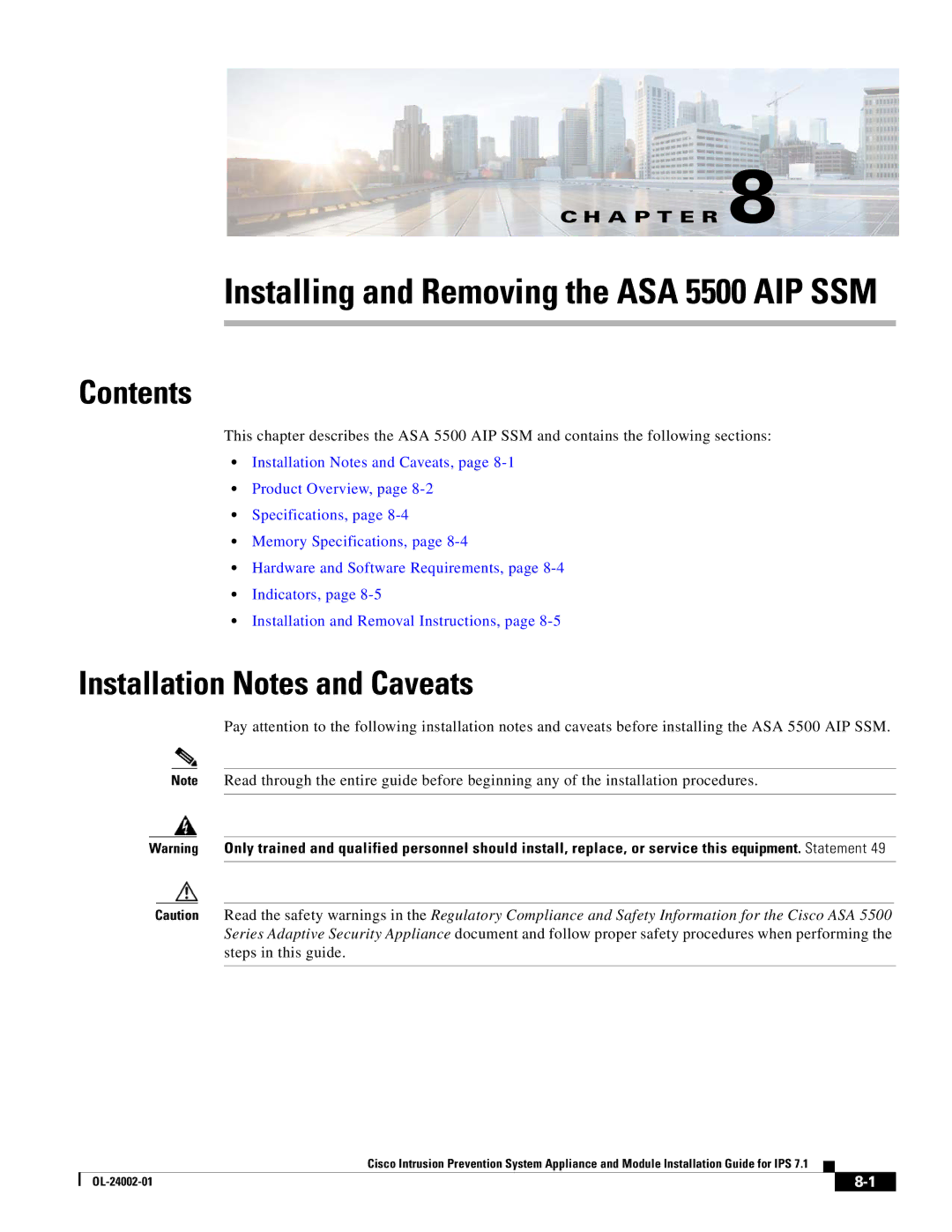 Cisco Systems IPS4520K9 manual Installing and Removing the ASA 5500 AIP SSM 