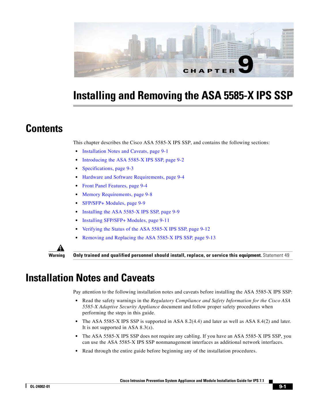 Cisco Systems IPS4520K9 manual Installing and Removing the ASA 5585-X IPS SSP 