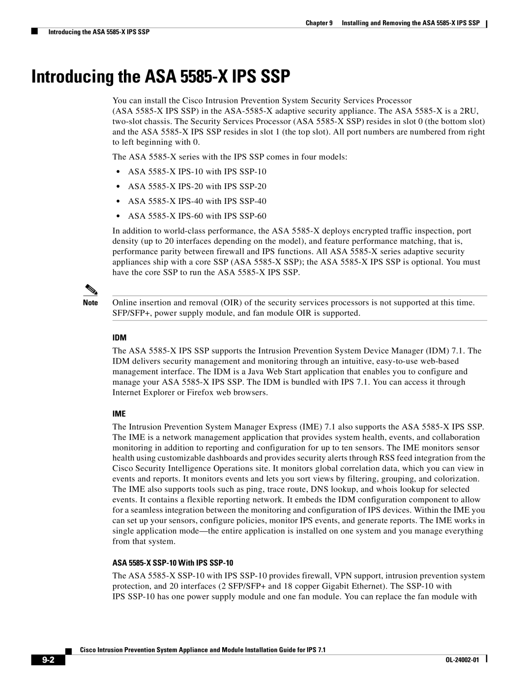 Cisco Systems IPS4520K9 manual Introducing the ASA 5585-X IPS SSP, ASA 5585-X SSP-10 With IPS SSP-10 