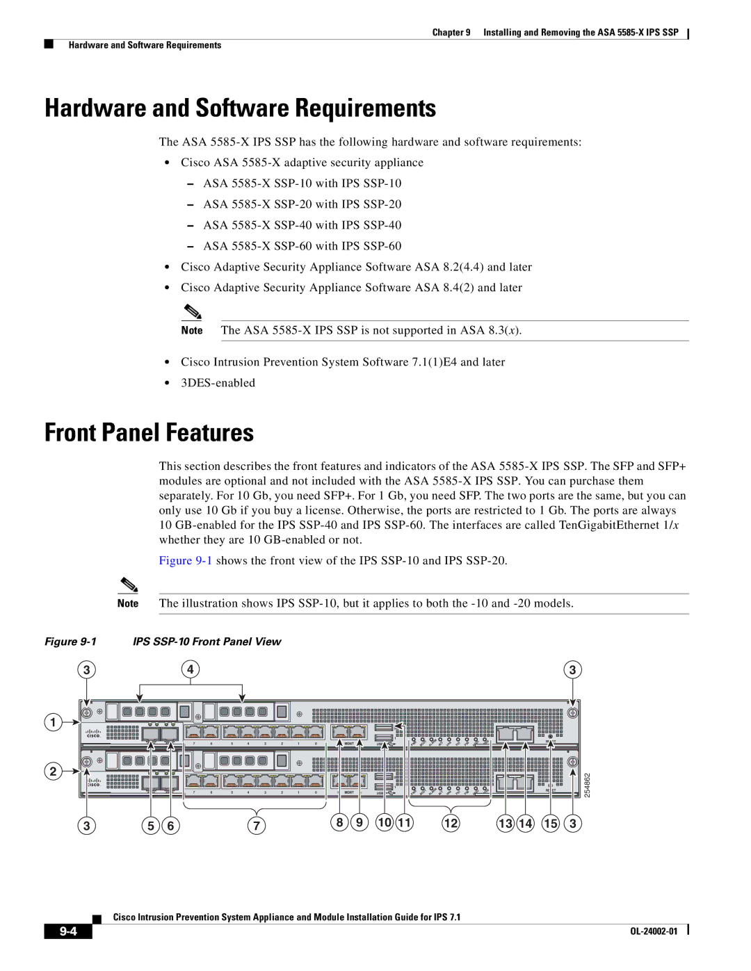 Cisco Systems IPS4520K9 manual Front Panel Features, 1shows the front view of the IPS SSP-10 and IPS SSP-20 