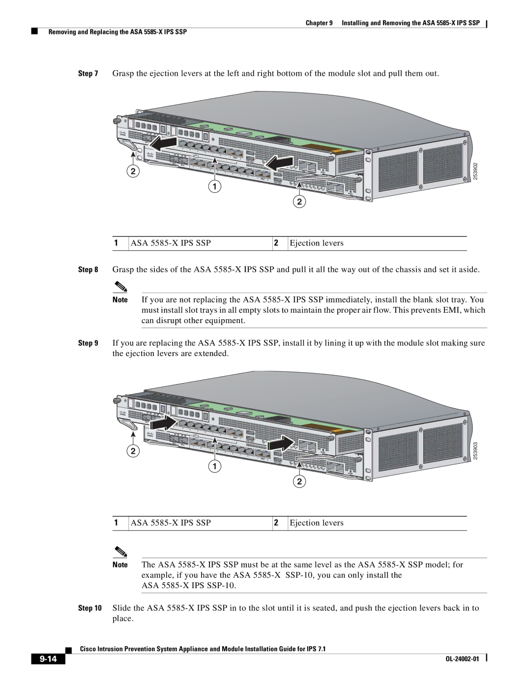 Cisco Systems IPS4520K9 manual ASA 5585-X IPS SSP Ejection levers 