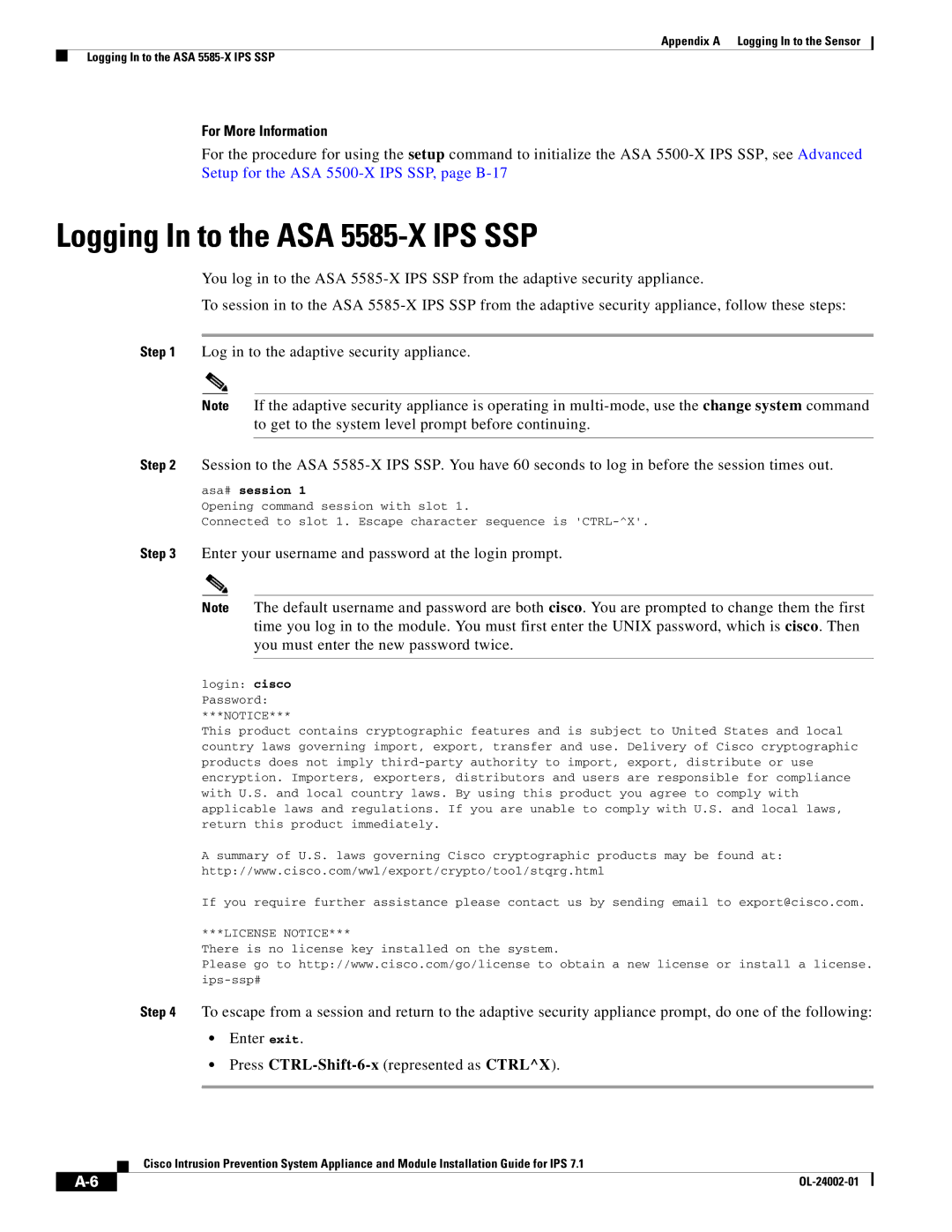 Cisco Systems IPS4520K9 manual Logging In to the ASA 5585-X IPS SSP 