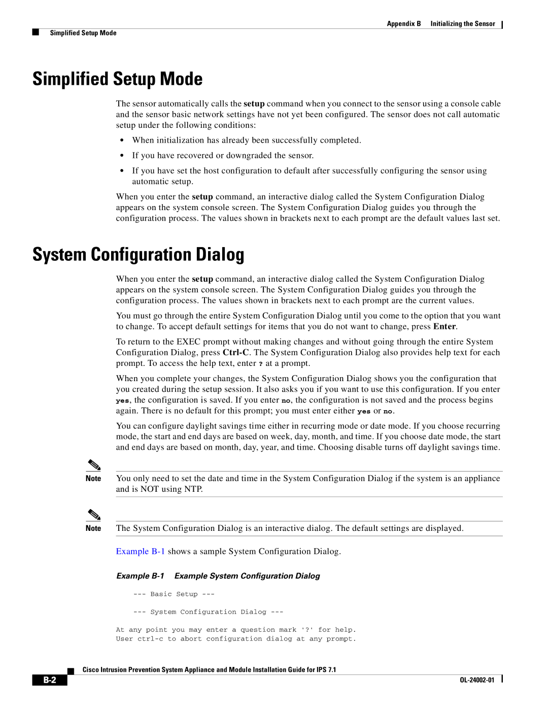 Cisco Systems IPS4520K9 manual Simplified Setup Mode, System Configuration Dialog 