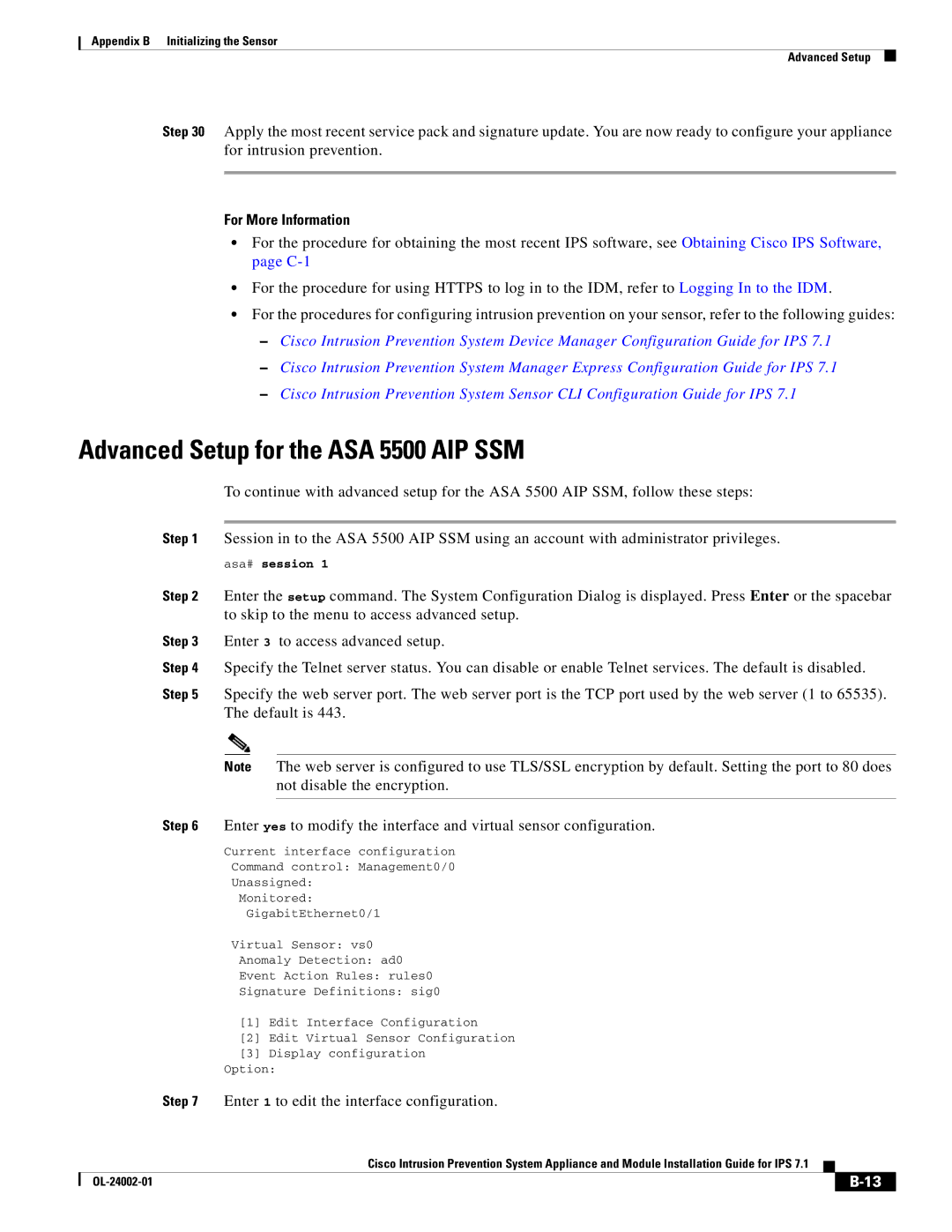 Cisco Systems IPS4520K9 manual Advanced Setup for the ASA 5500 AIP SSM, For More Information 