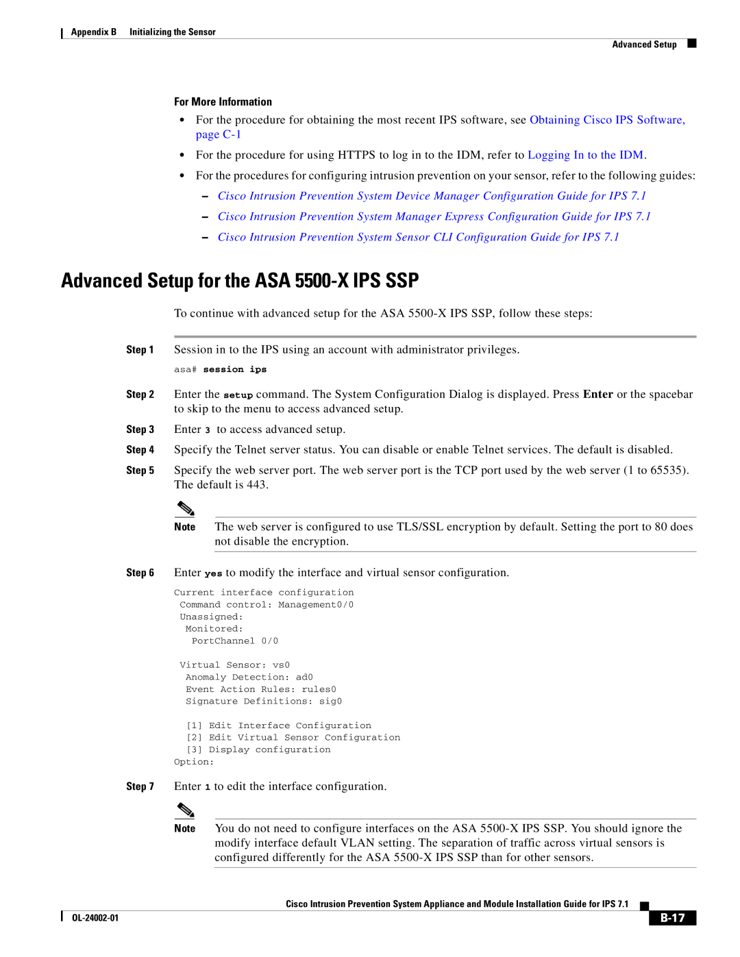 Cisco Systems IPS4520K9 manual Advanced Setup for the ASA 5500-X IPS SSP, For More Information 