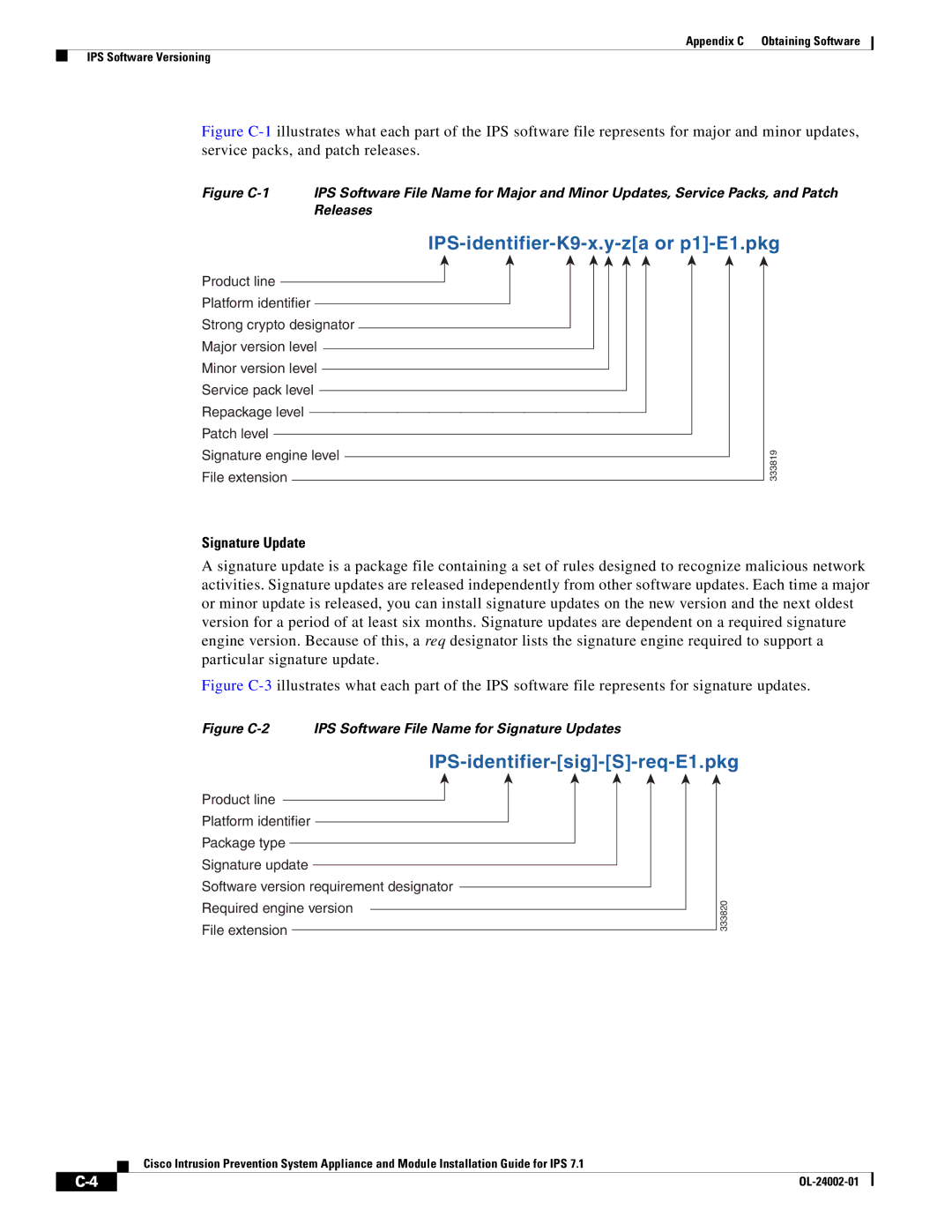 Cisco Systems IPS4520K9 manual IPS-identifier-K9-x.y-za or p1-E1.pkg, Signature Update 