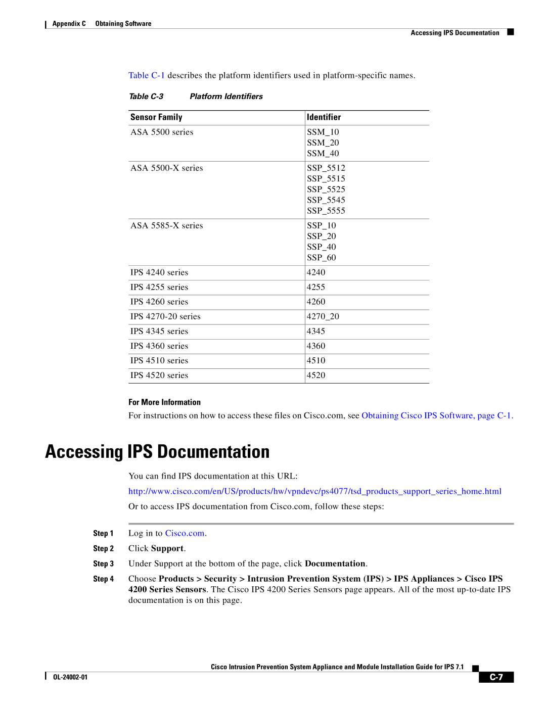 Cisco Systems IPS4520K9 manual Accessing IPS Documentation, Documentation is on this 