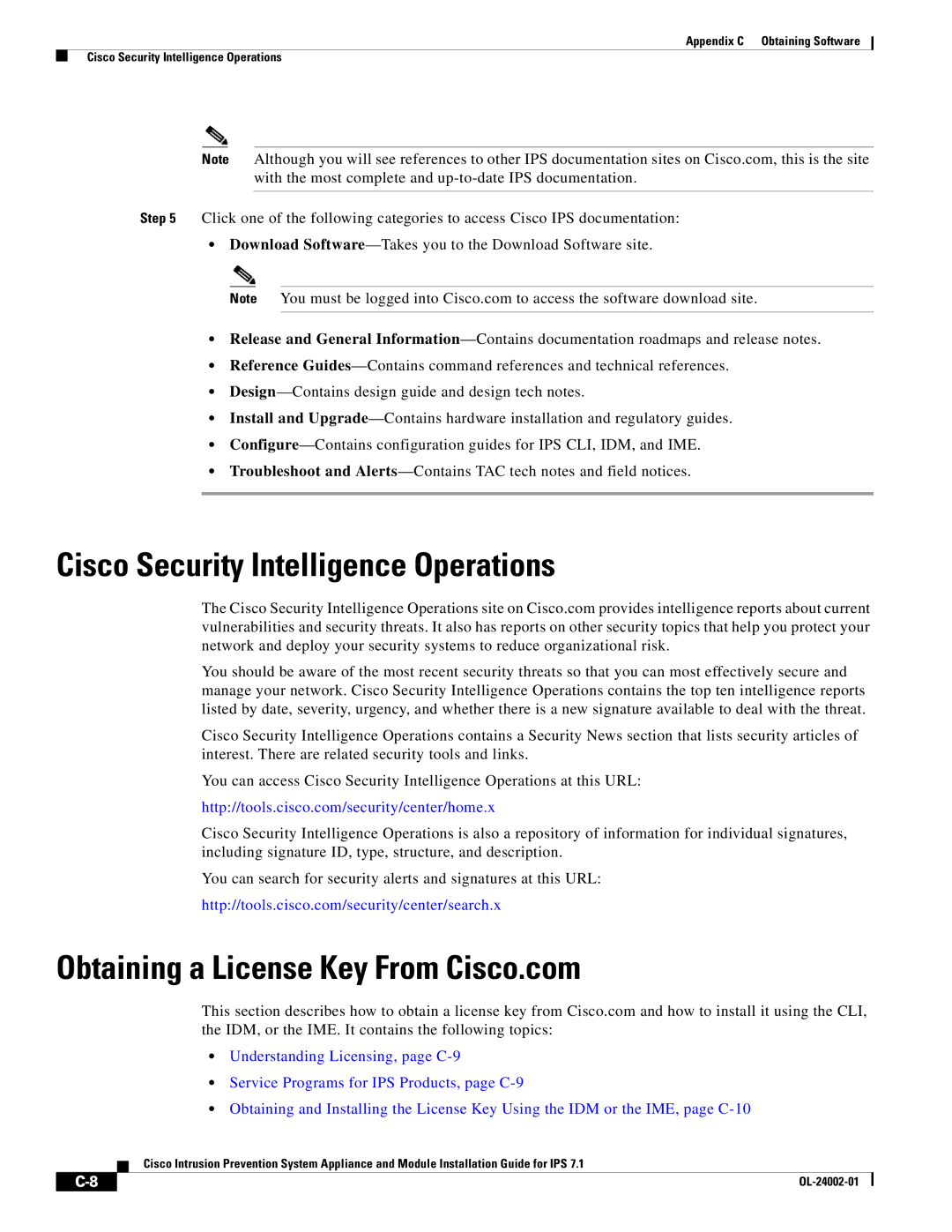 Cisco Systems IPS4520K9 manual Cisco Security Intelligence Operations, Obtaining a License Key From Cisco.com 