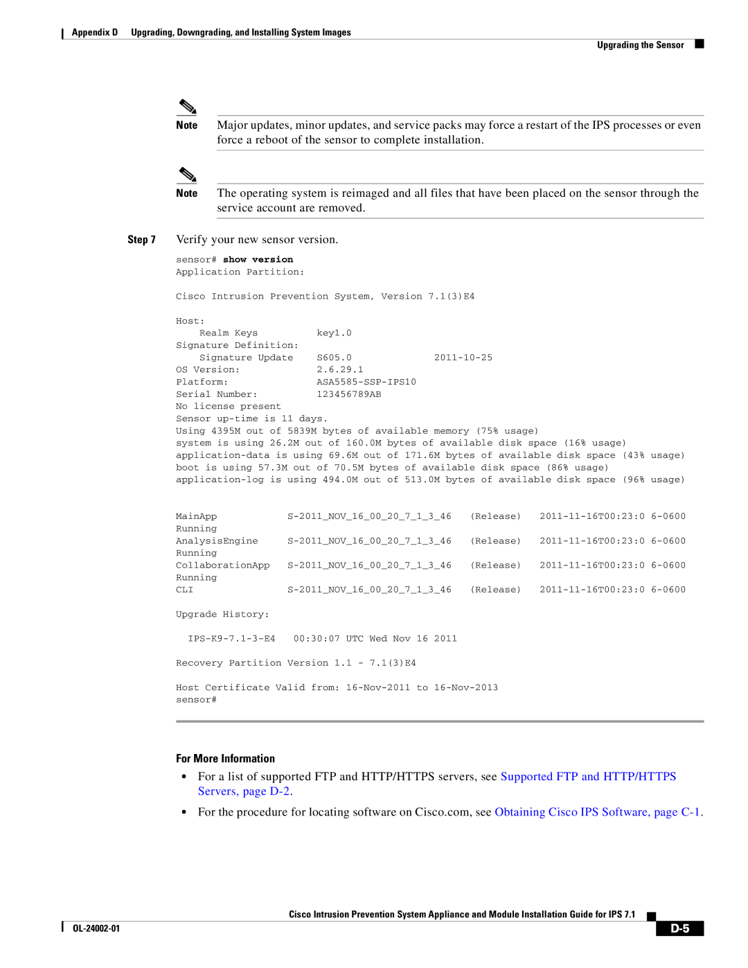 Cisco Systems IPS4520K9 manual Verify your new sensor version 