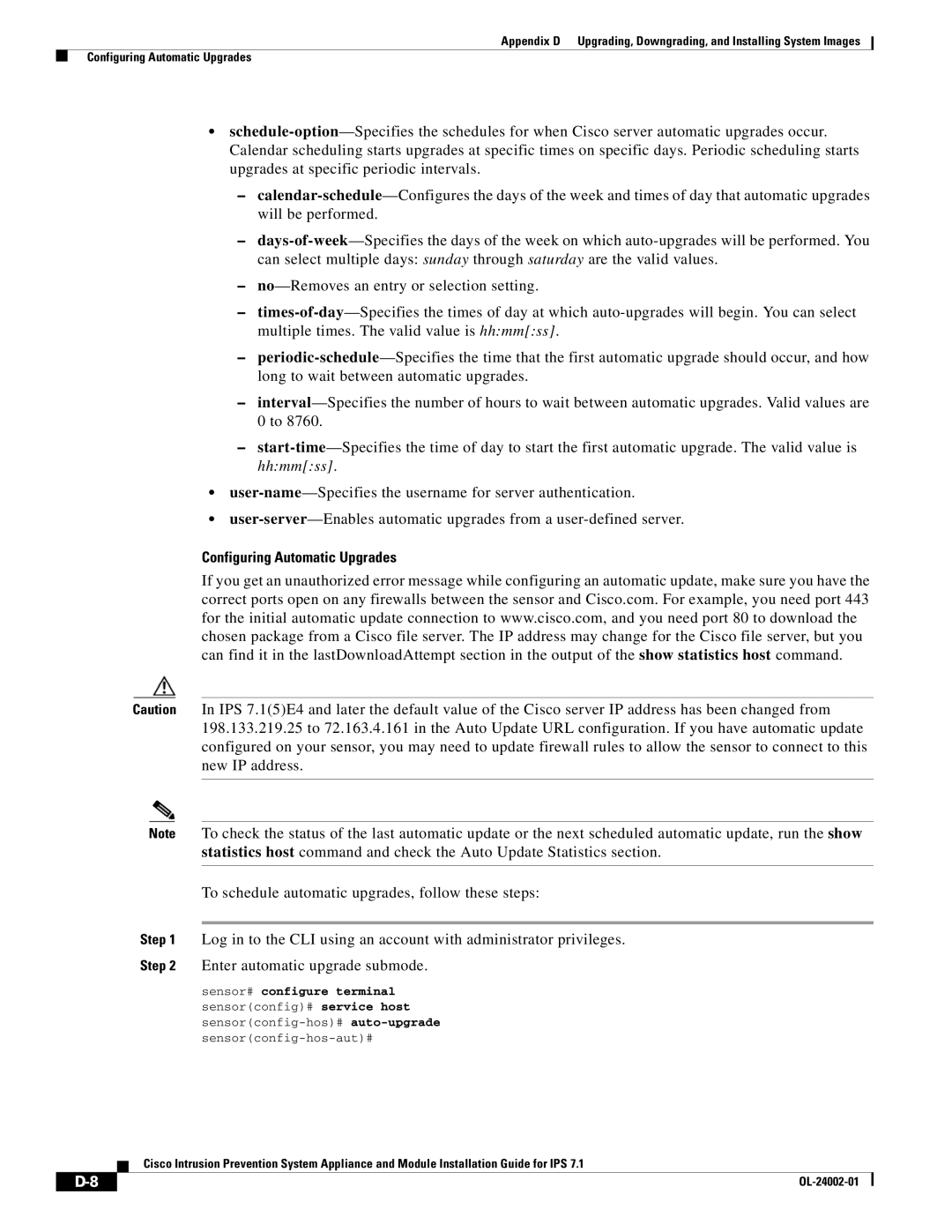 Cisco Systems IPS4520K9 manual Configuring Automatic Upgrades 