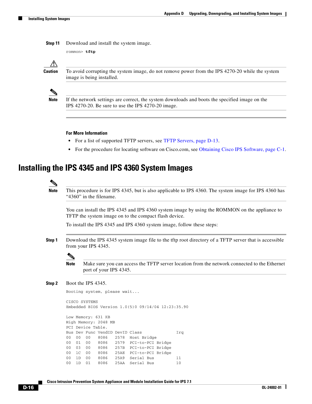 Cisco Systems IPS4520K9 manual Installing the IPS 4345 and IPS 4360 System Images, Download and install the system image 