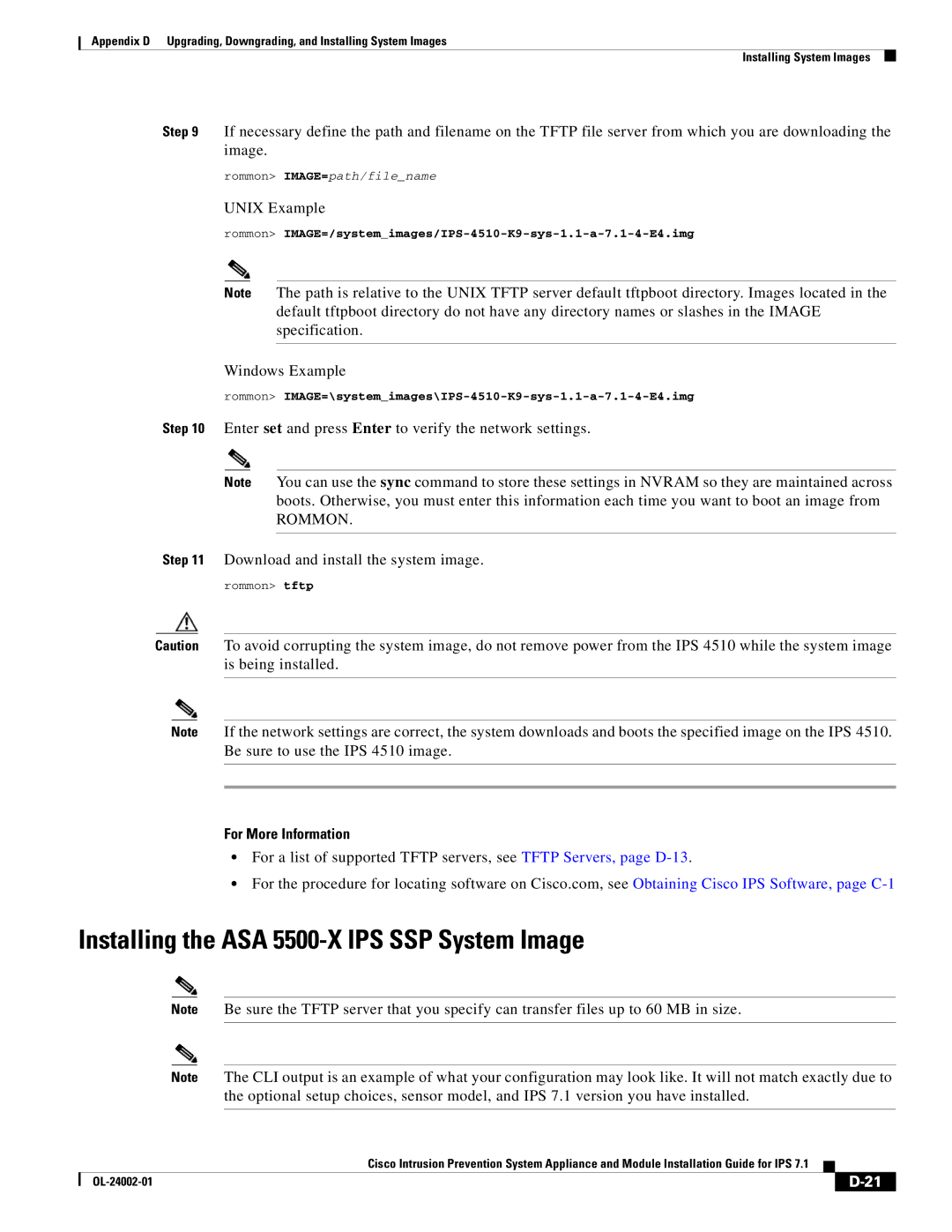 Cisco Systems IPS4520K9 manual Installing the ASA 5500-X IPS SSP System Image, Unix Example 