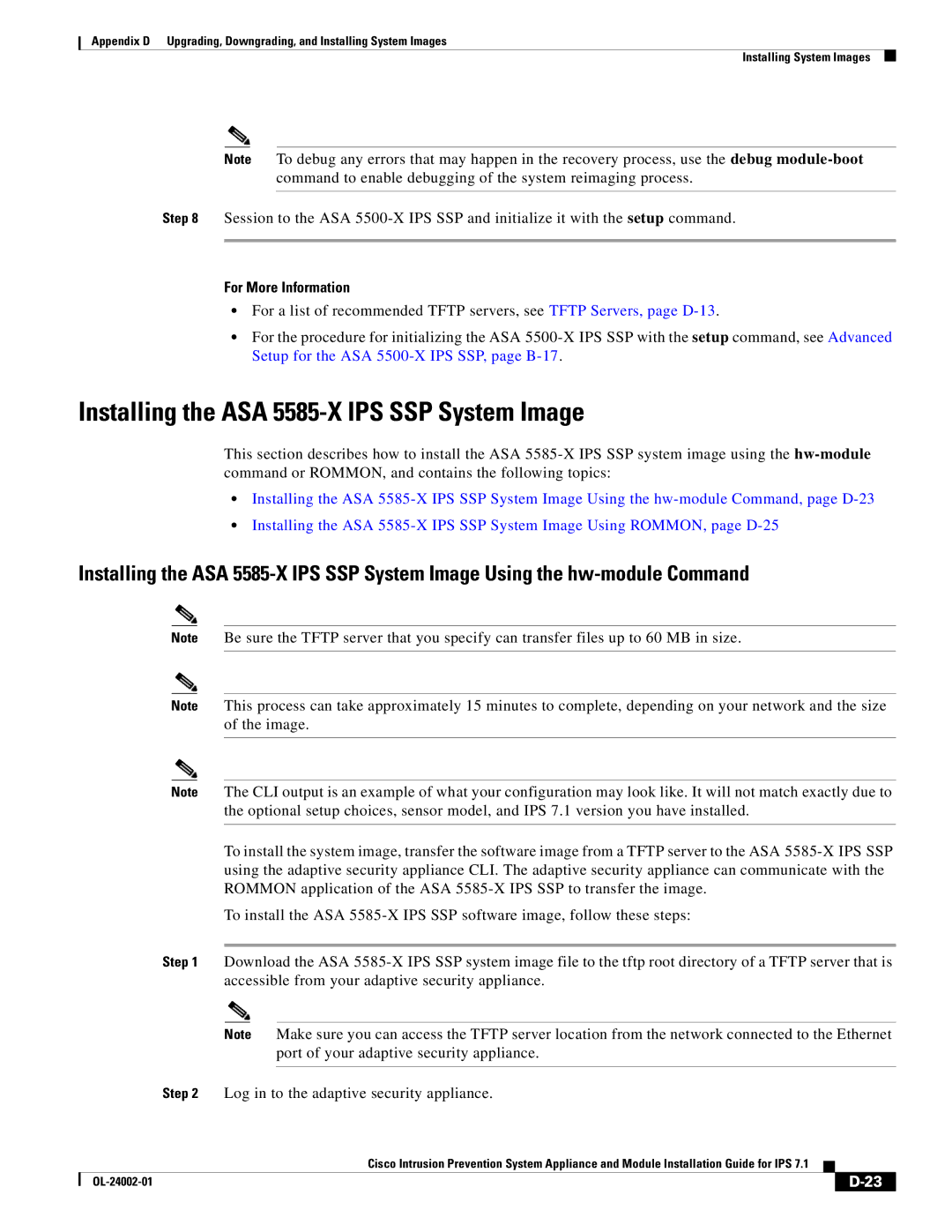 Cisco Systems IPS4520K9 manual Installing the ASA 5585-X IPS SSP System Image 