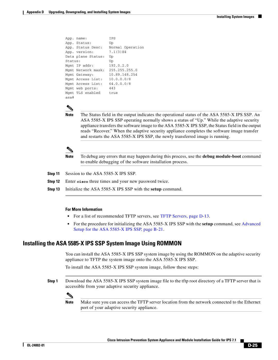 Cisco Systems IPS4520K9 manual Installing the ASA 5585-X IPS SSP System Image Using Rommon 