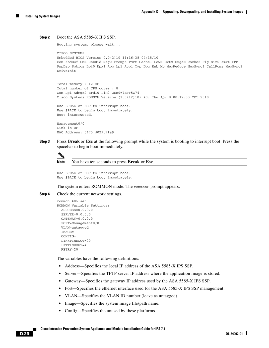 Cisco Systems IPS4520K9 manual Boot the ASA 5585-X IPS SSP, Cisco Systems 