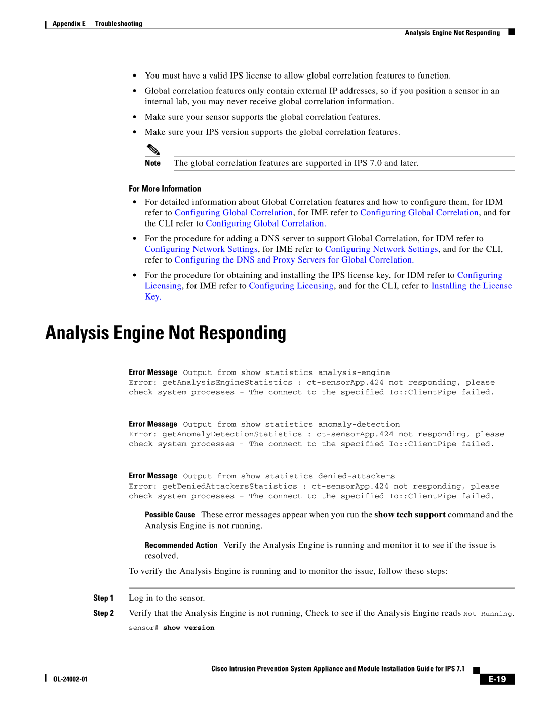 Cisco Systems IPS4520K9 Analysis Engine Not Responding, Analysis Engine is not running, Resolved, Sensor# show version 