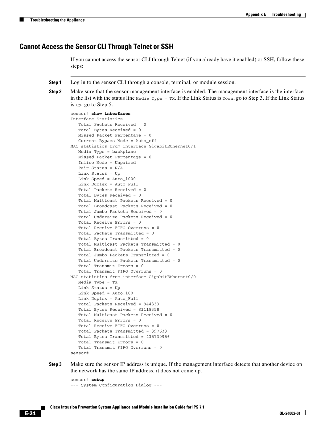 Cisco Systems IPS4520K9 manual Cannot Access the Sensor CLI Through Telnet or SSH 