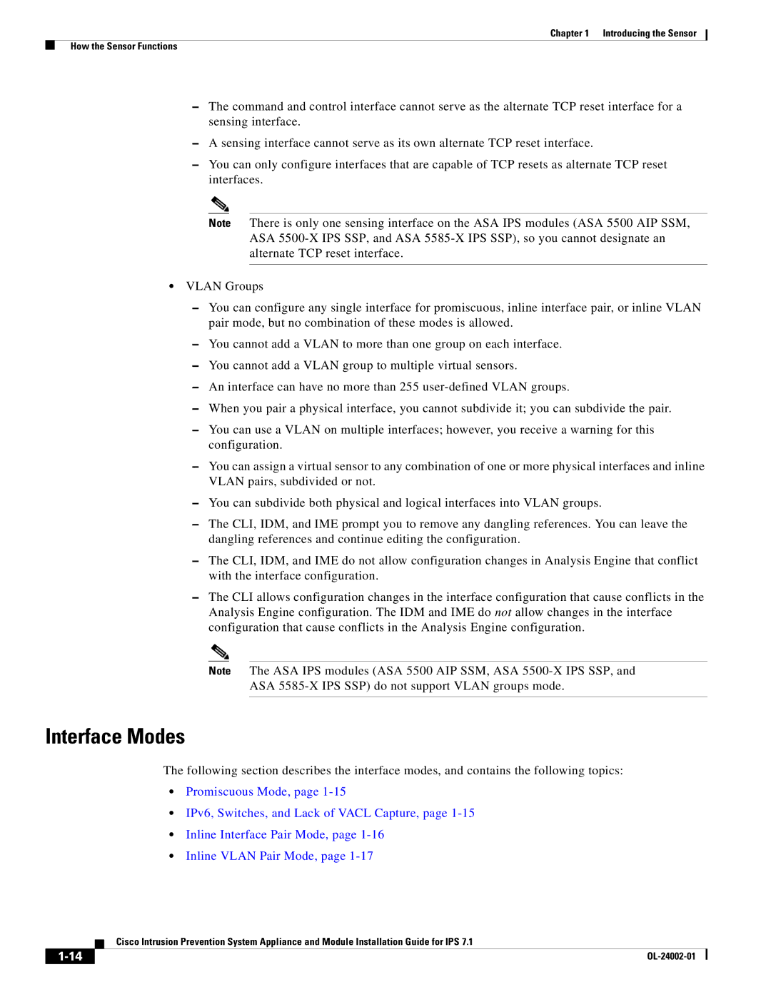 Cisco Systems IPS4520K9 manual Interface Modes 