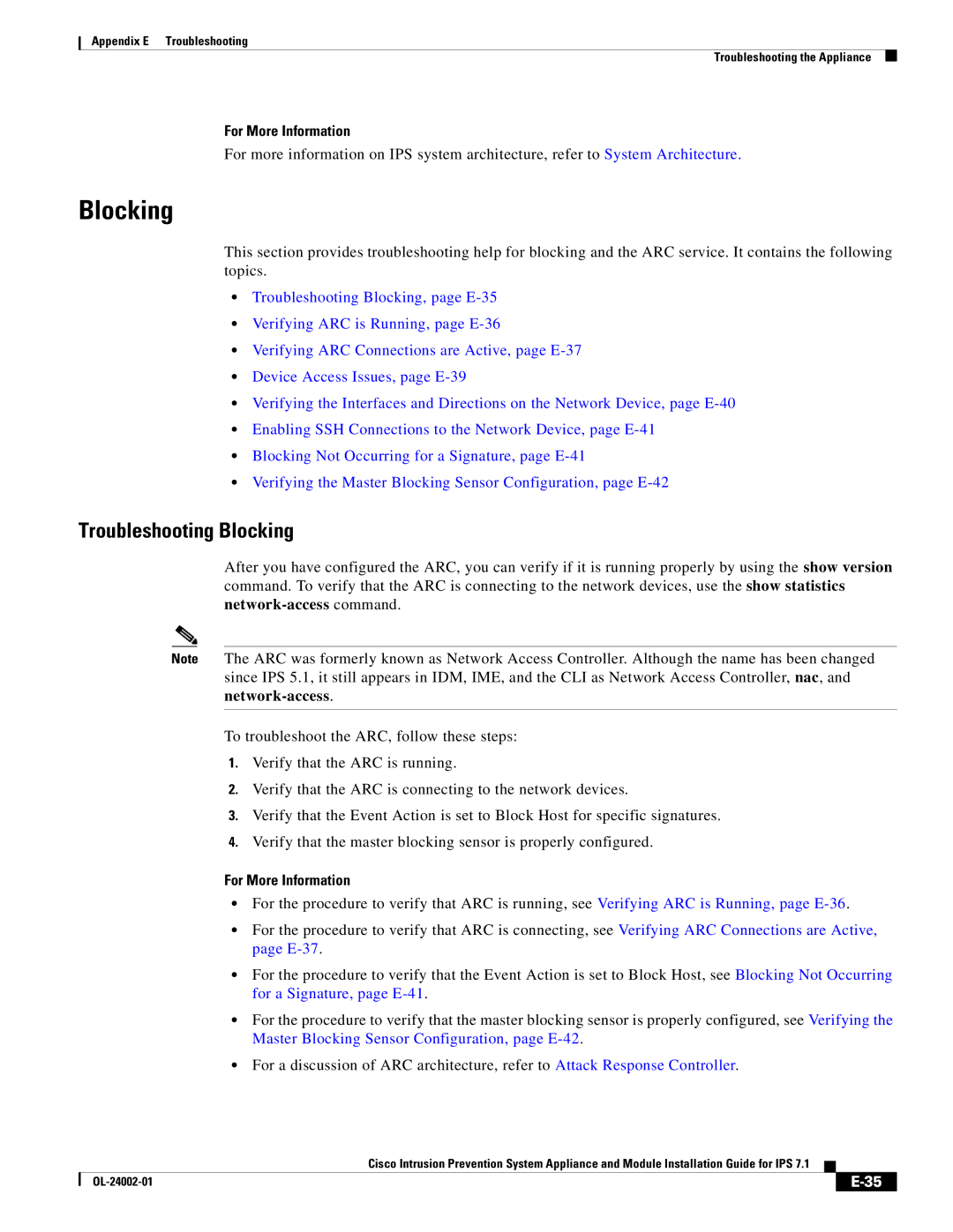 Cisco Systems IPS4520K9 manual Troubleshooting Blocking 