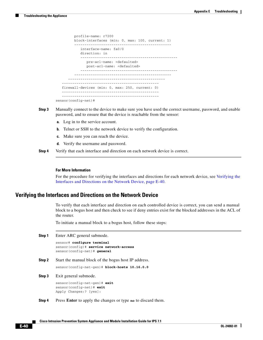 Cisco Systems IPS4520K9 Router, Enter ARC general submode, Start the manual block of the bogus host IP address 