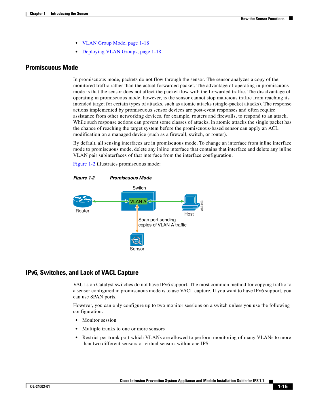 Cisco Systems IPS4520K9 manual Promiscuous Mode, IPv6, Switches, and Lack of Vacl Capture 